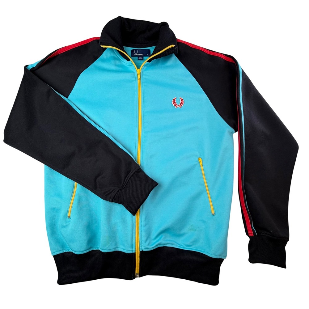 Fred Perry Track Jacket Mens S Teal Colorblock Laurel Zip Portugal Britpop Mod